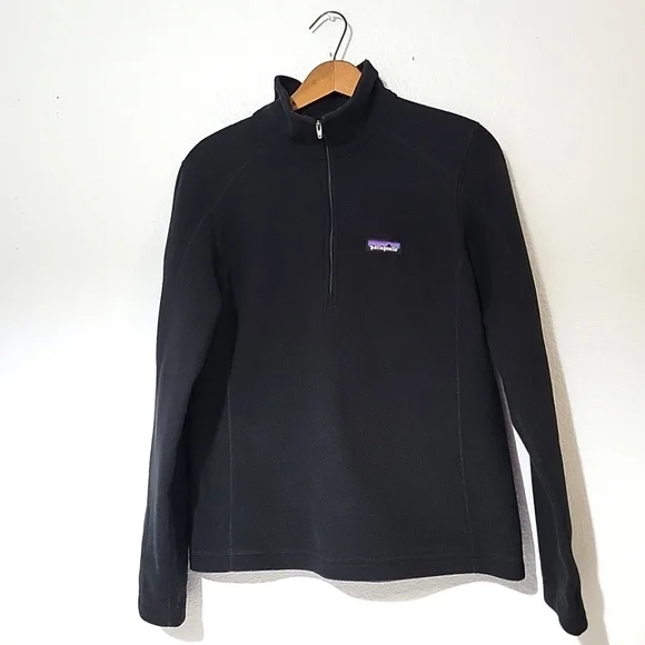 Patagonia Fleece Pullover Quarter Zip Black Women's Size Medium - Picture 2 of 10